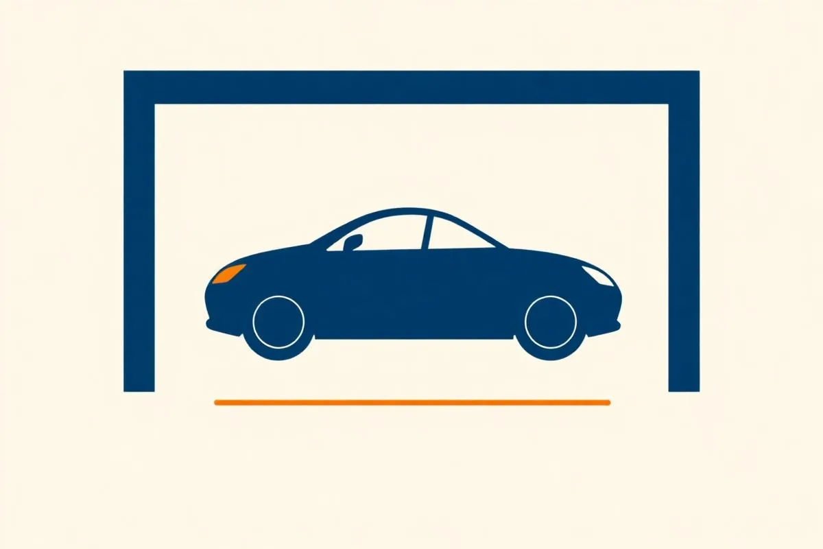 Illustration: Auto in einer Garage hinter einer Grenzlinie