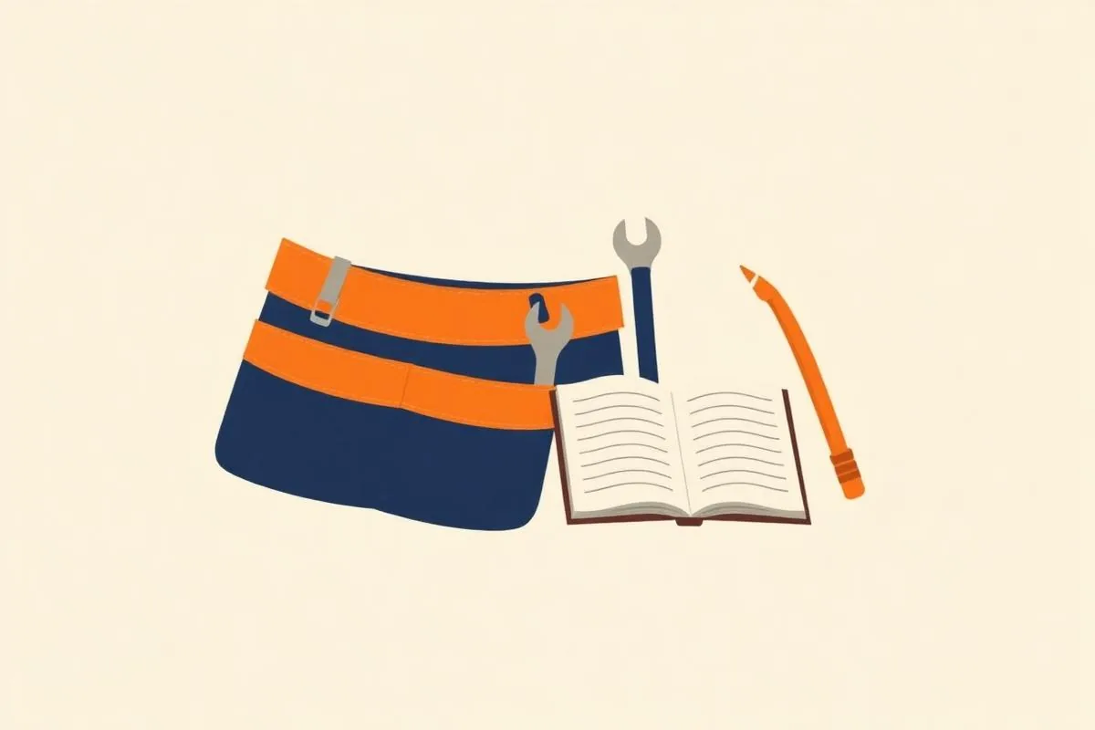 Illustration: Werkzeugtasche mit aufgeschlagenem Heft