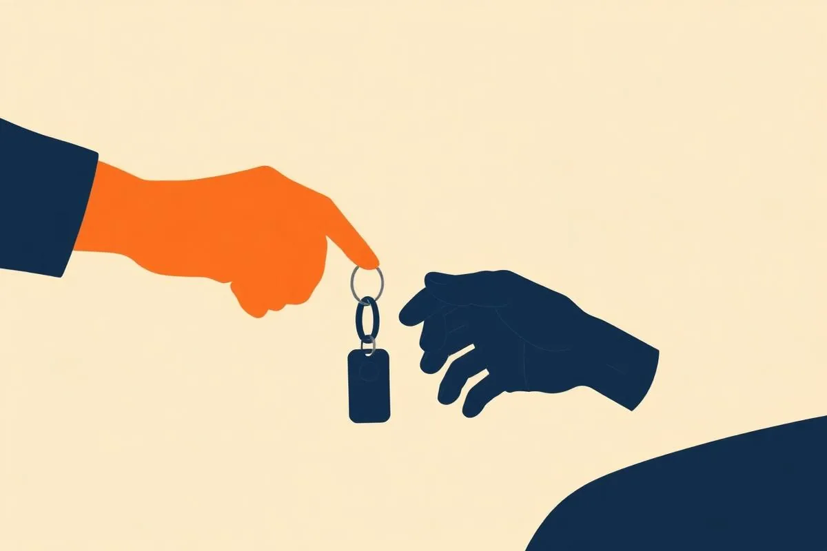 Illustration: Autoschlüssel wird von einer Hand an eine andere übergeben