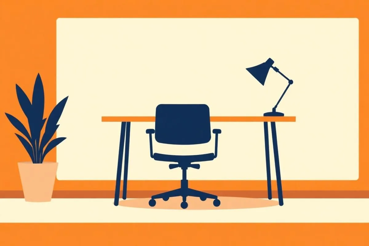 Illustration: leerer Stuhl an einem Schreibtisch