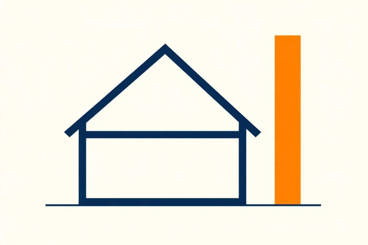 Illustration: Wohnhaus im Querschnitt mit Maßband
